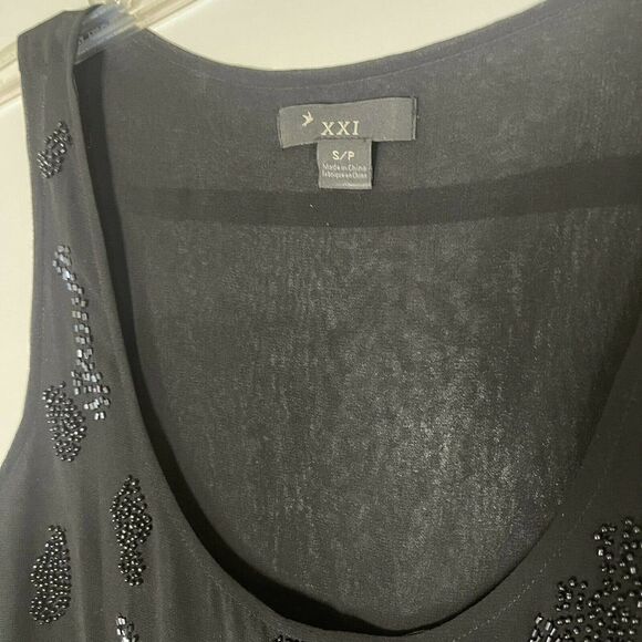 Forever 21 black chiffon double layer beaded tank blouse top size small - Picture 4 of 5